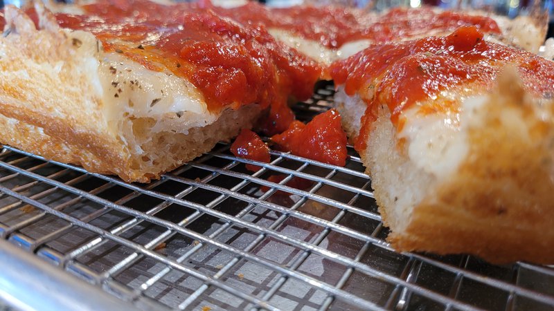 Vegan Detroit Style Red Top Pizza, The Nona Slice House, Safety Harbor, Fl.